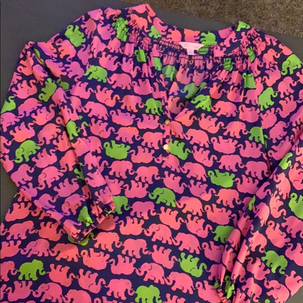 EUC Lilly Pulitzer Elsa Silk blouse Tusk In Sun